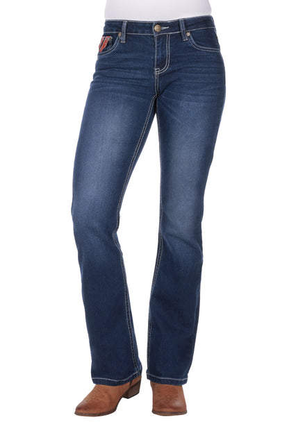 PURE WESTERN WMNS AZTEC BOOT CUT JEAN 34' LEG