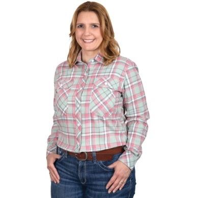 Just Country Womens Brooke Flannel Plaid Turquoise / Pink