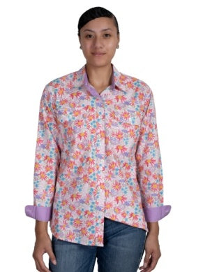 Just Country Womens Abbey Full Button Print White Wildflowers