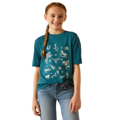 Ariat Girls Sketch Pad Short Sleeve Tee Deep Sea Heather