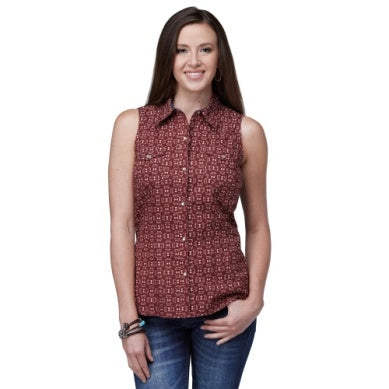 Roper Womens West Made Collection Sleeveless Red Print Shirt 03-052-0064-0468