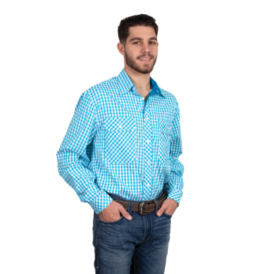 Just Country Mens Austin Full Button Work Shirt Blue Jewel Check