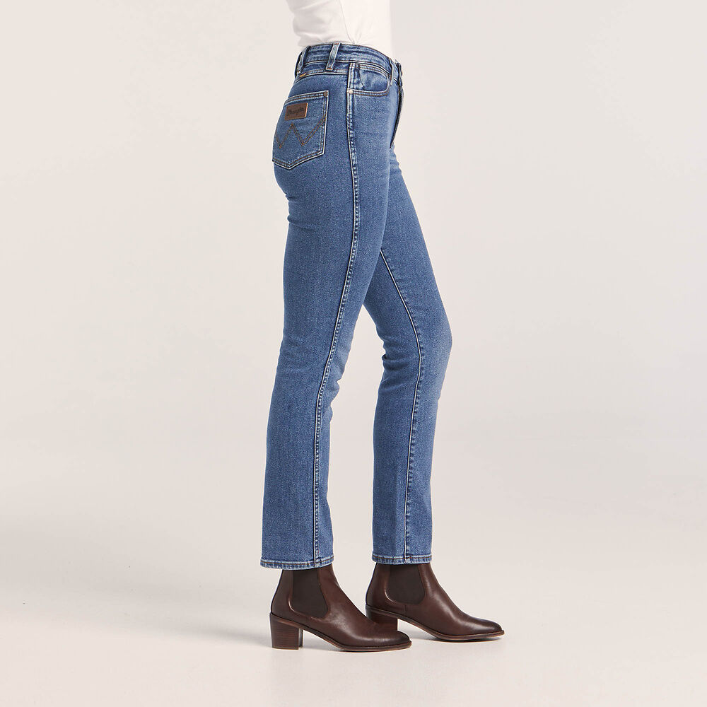 WRANGLER WMNS MID WAIST STRAIGHT JEAN MID STONE