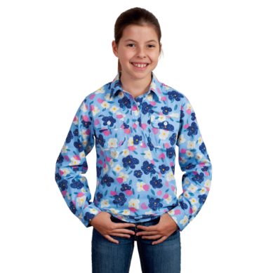 Just Country Girls Harper Half Button Print Workshirt Cornflower Painted Floral