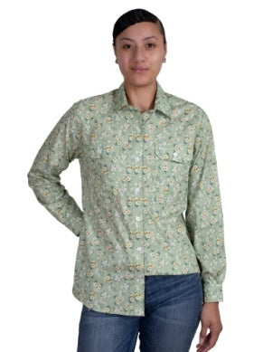 Just Country Womens Abbey Full Button print Workshirt Sage Moonflower