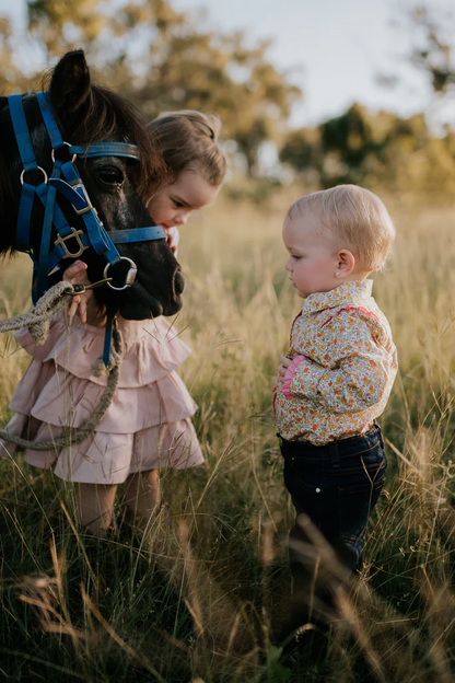 Little Windmill Clothing Co. "Penelope" Lemon Florals Long Sleeve Flutter Romper