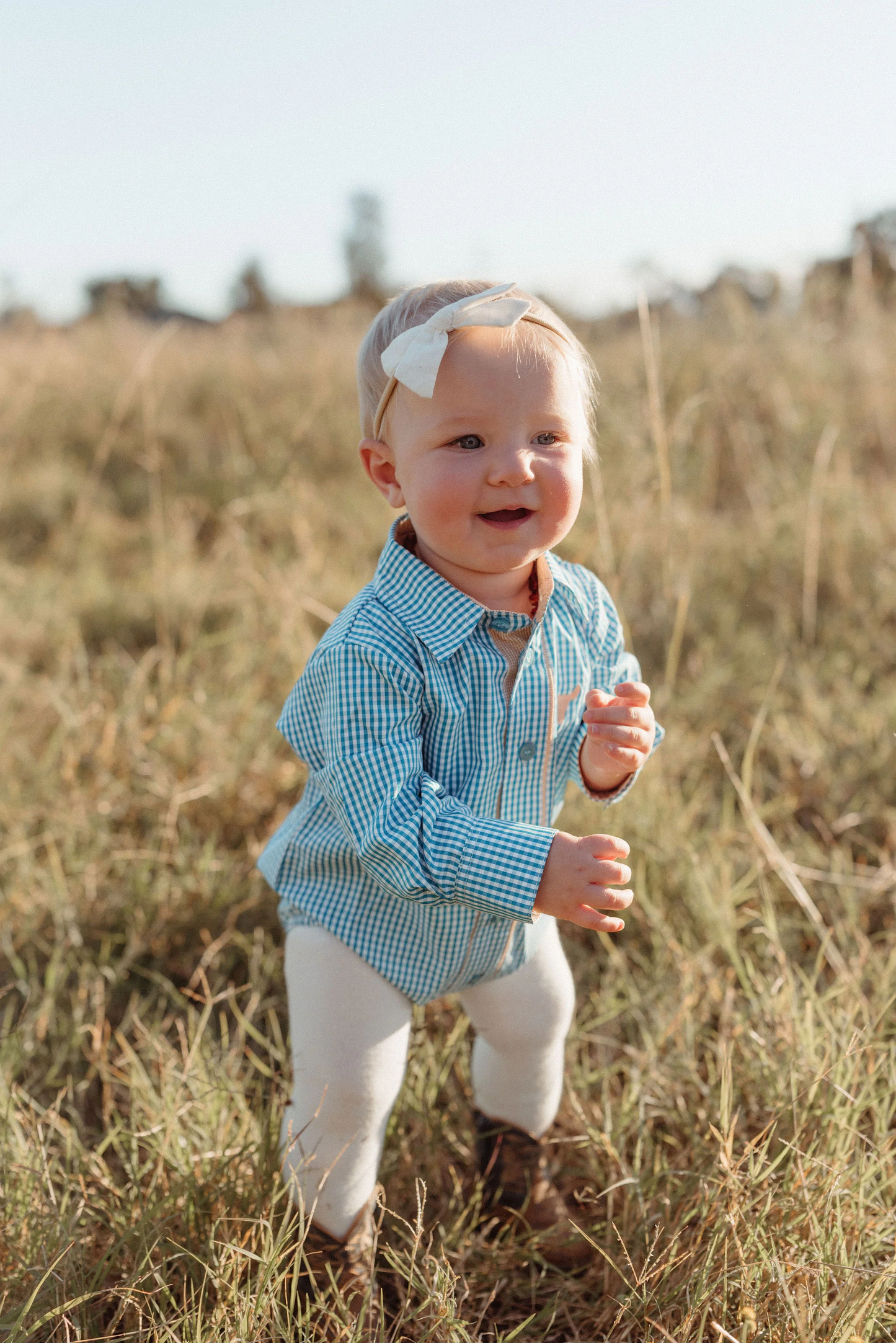 Little Windmill Clothing Co. "Frankie" Teal Golden Long Sleeve Romper