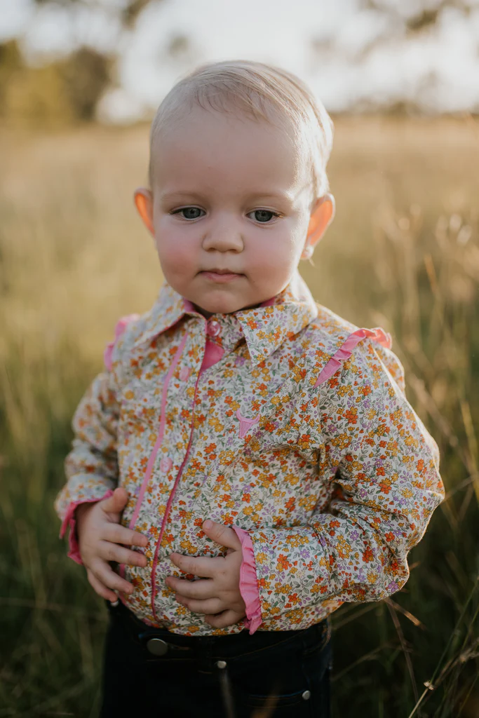 Little Windmill Clothing Co. "Penelope" Lemon Florals Long Sleeve Flutter Romper