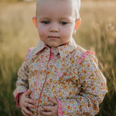 Little Windmill Clothing Co. "Penelope" Lemon Florals Long Sleeve Flutter Romper