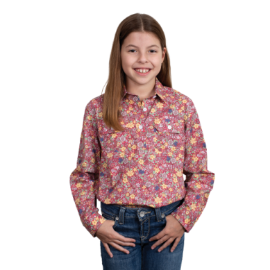 Just Country Girls Harper Half Button Hot Pink Floral Workshirt