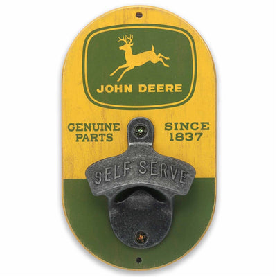 John Deere Wooden Wall Mounted Bottle Opener (10cm W x 15cmH)