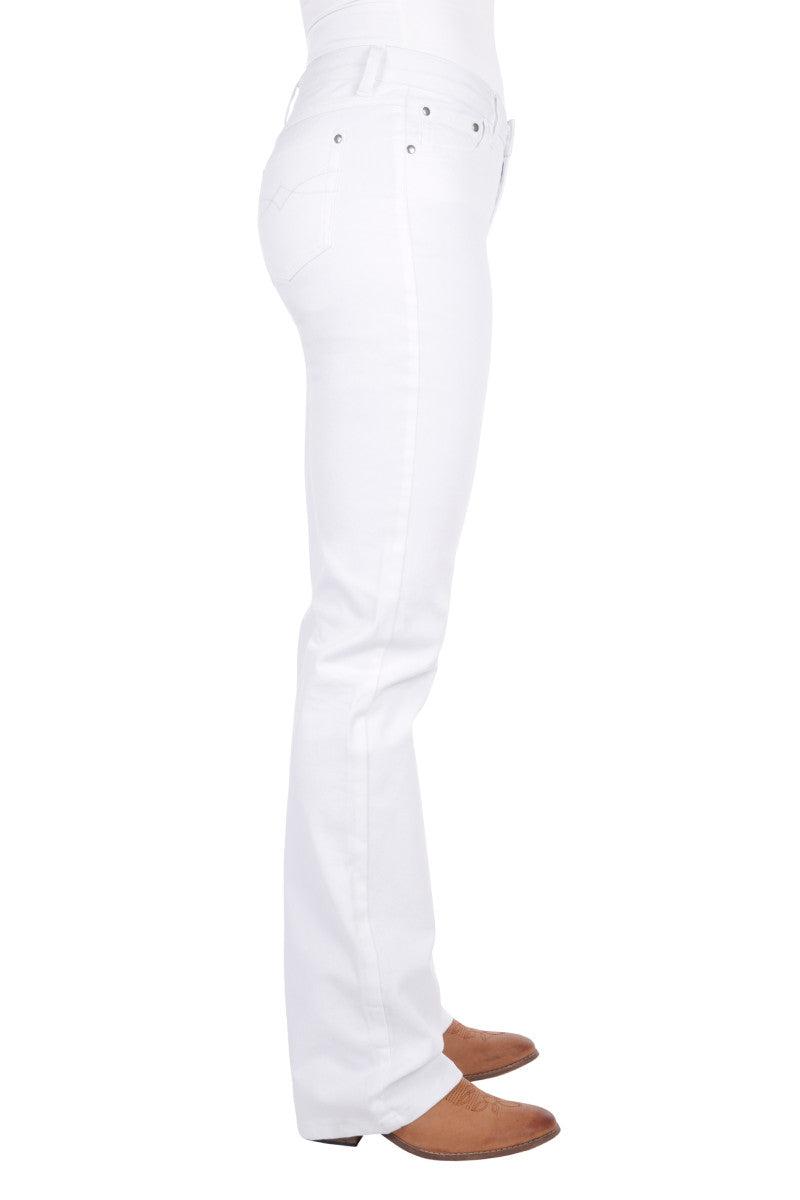 PURE WESTERN WMNS RIDING BOOT CUT JEAN WHITE