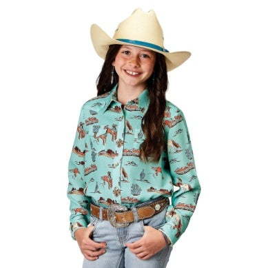 Roper Girls Five Star Collection Long Sleeve Shirt Blue 03-080-0590-2012