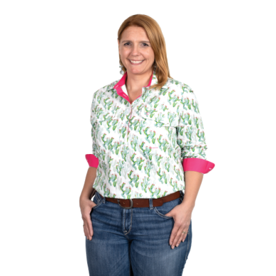 Just Country Ladies Georgie Half Button White Cactus Work shirt