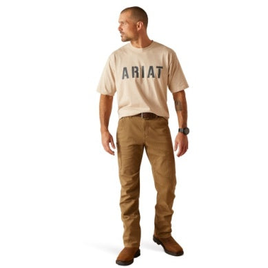 Ariat Mens Rebar Cotton Strong Block Short Sleeve T-shirt Oatmeal Heather