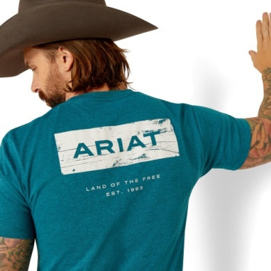 Ariat Mens Stacks Short Sleeve Tee Cyan Black Heather