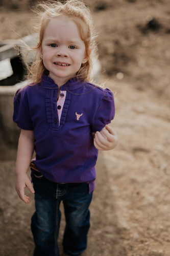 Little Windmill Clothing Co. Girls "Jodi Jnr" Purple Gingham Riffle Contrast Polo