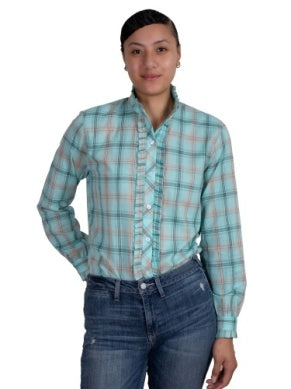 Just Country Womens Abbey Frills Full Button Mint Green Plaid