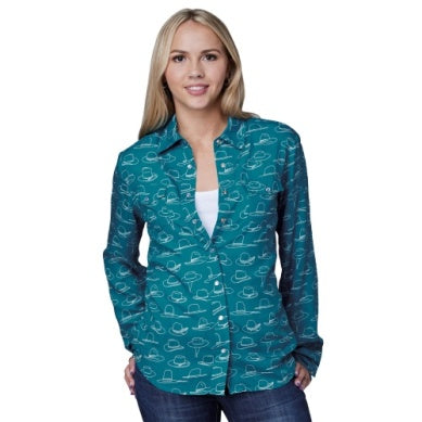 Roper Womens Five Star Collection Blue Long Sleeve Shirt 03-050-0590-4021