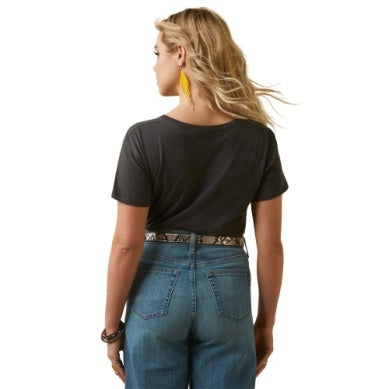 ARIAT LADIES SUNFLOWER COW SS TEE CHARCOAL HEATHER