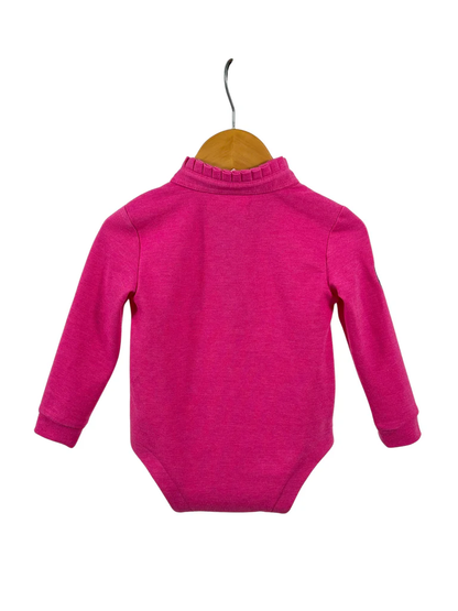 Little Windmill Clothing Co. "Hallie Baby" Raspberry Pink Contrast long Sleeve Baby Polo Romper