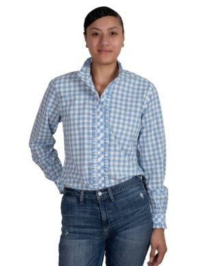 Just Country Womens Abbey Frills Full Button Blue Check Work Shirt