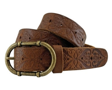 Roper Womens Belt 1.1/4" Bridle Buffalo Leather Embossed with Cut Outs Brown 9664300-200