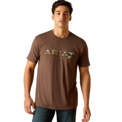 Ariat Mens Logo SW Landscape Tee Brown Heather