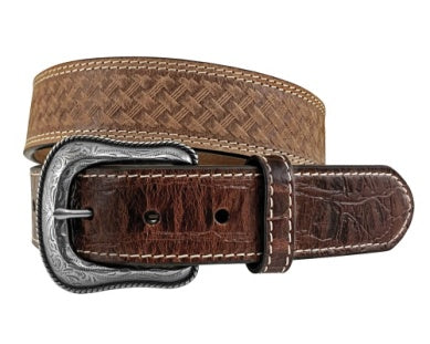 Roper Mens Belt 1.1/2" Leather Basket Weave Embossed With Croc 9571500-200