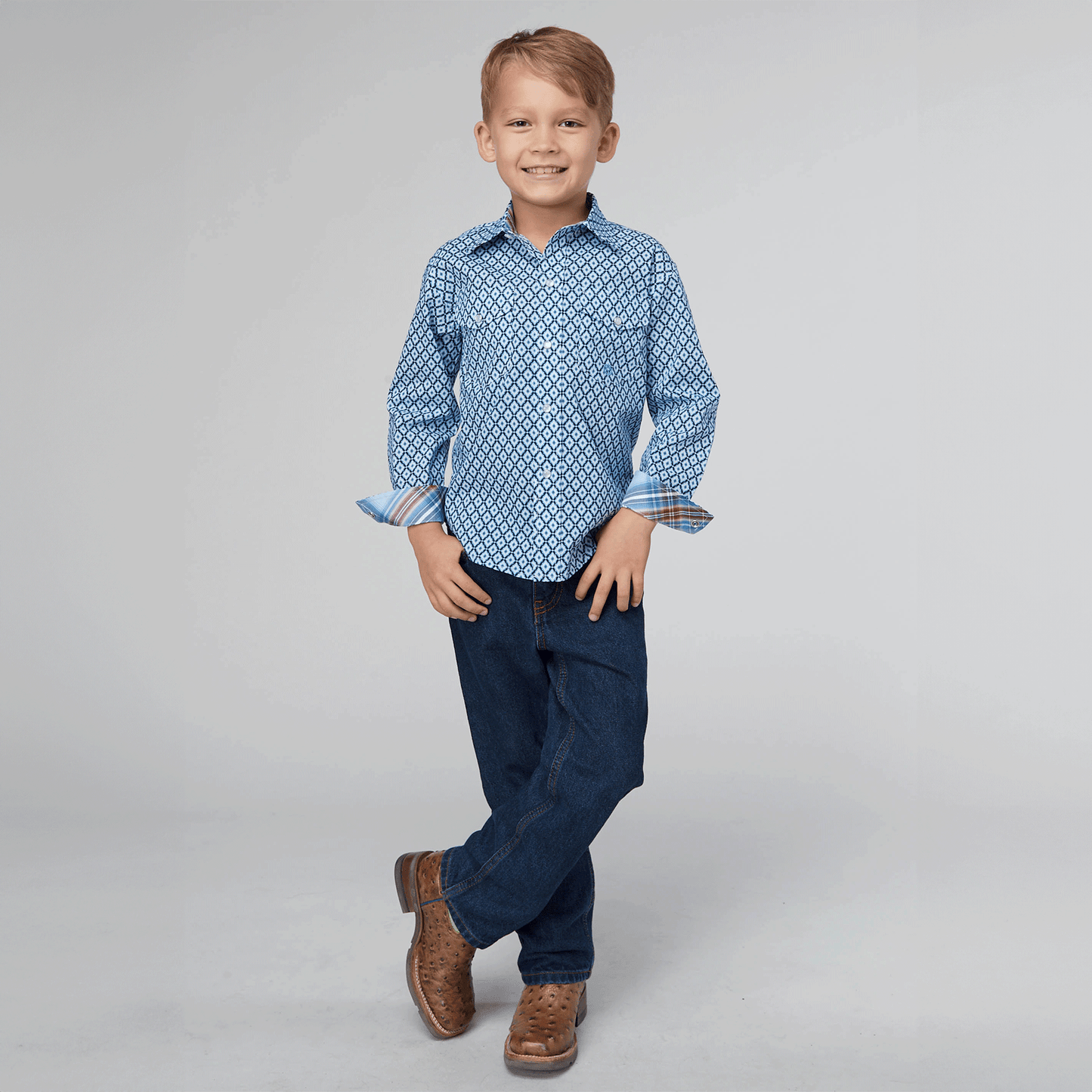 Roper Boys Amarillo Collection Long Sleeve Shirt Blue Print 03-030-0225-4034