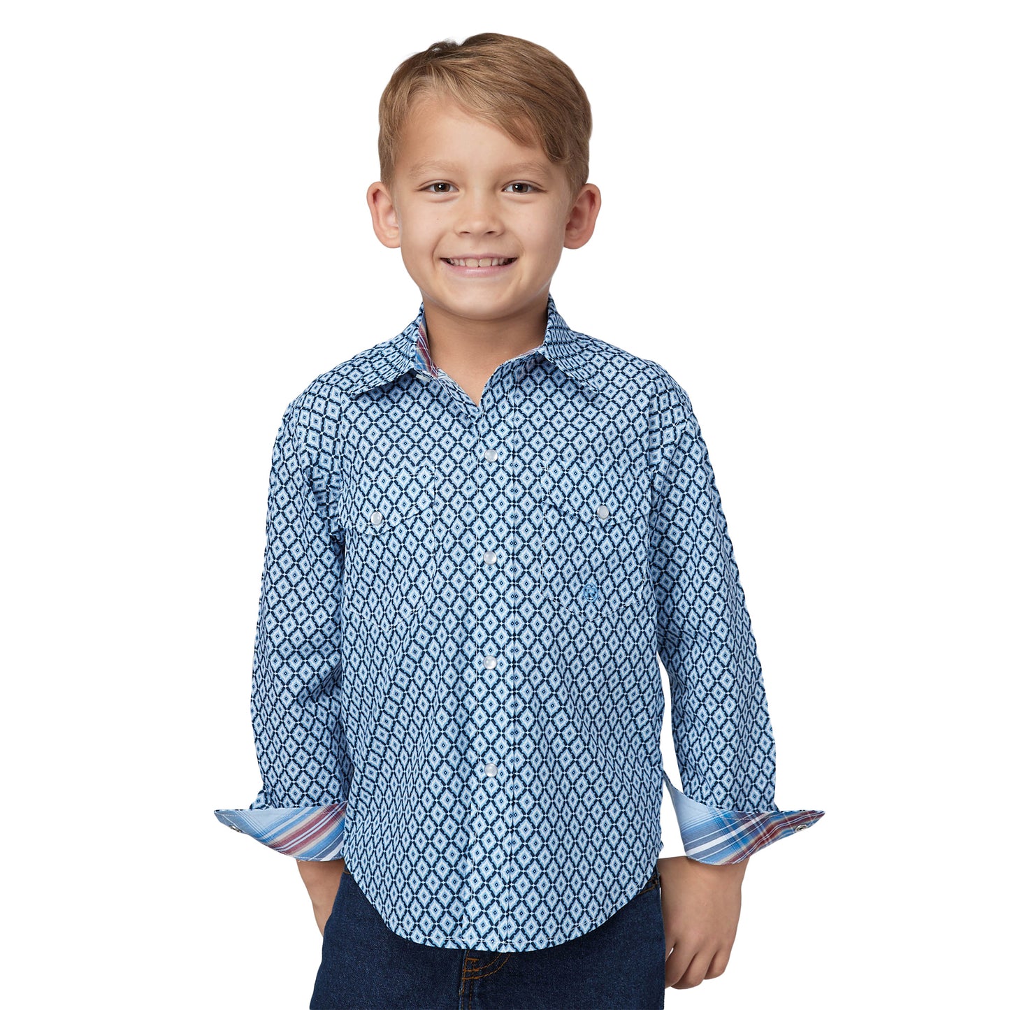 Roper Boys Amarillo Collection Long Sleeve Shirt Blue Print 03-030-0225-4034