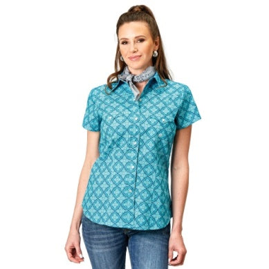 Roper Womens Amarillo Collection Short Sleeve Shirt Blue Print 03-051-0225-2029