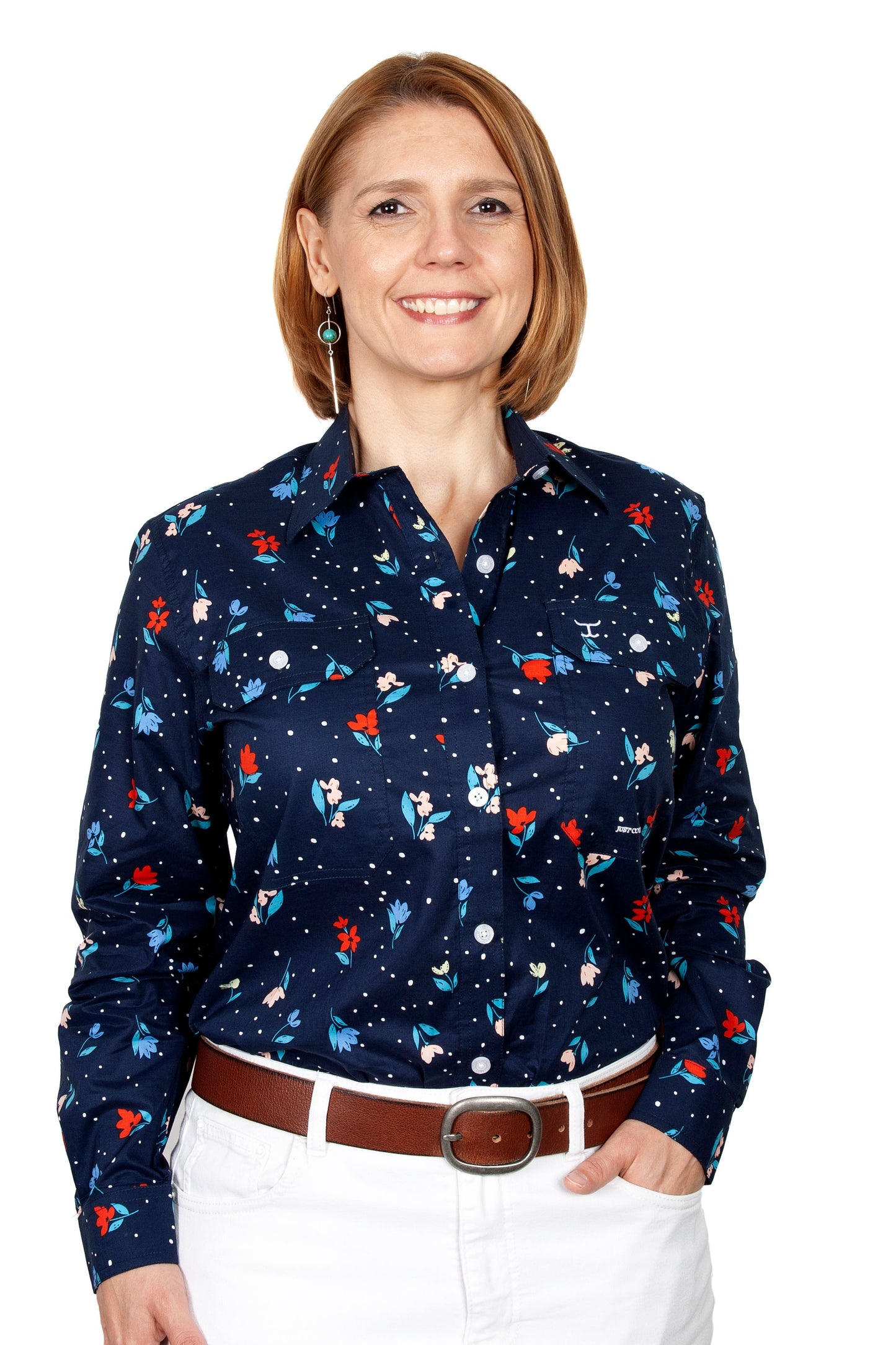 JUST COUNTRY WMNS ABBEY FULL BUTTON NAVY TULIPS