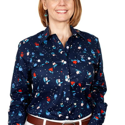 JUST COUNTRY WMNS ABBEY FULL BUTTON NAVY TULIPS