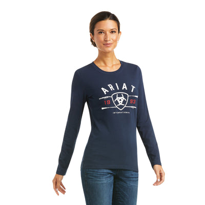 ARIAT WMNS INT'L LOGO LS TSHIRT NAVY