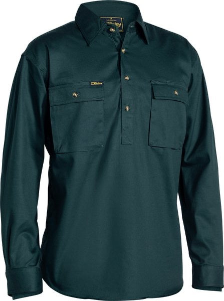 BISLEY L/S COTTON 1/2 BUTTON