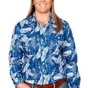 JUST COUNTRY WMNS ABBEY  F/BUTTON BLUE LEAVES SHIRT