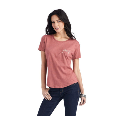 ARIAT WMNS SUNSET LOCKUP SS TEE RED CLAY HEATHER