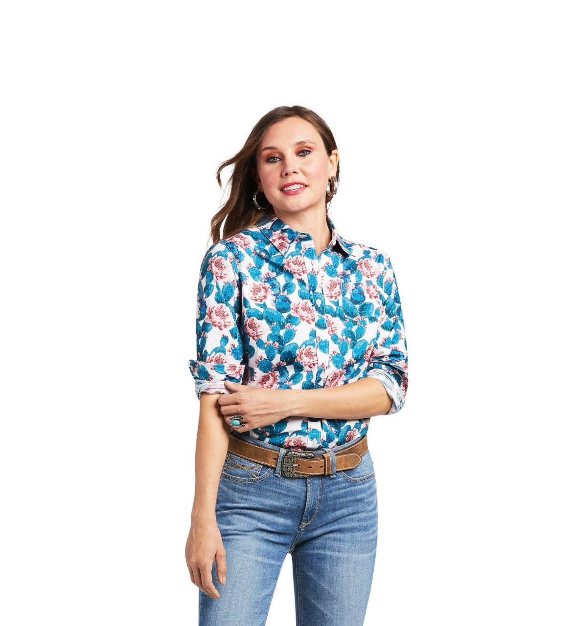 ARIAT WMNS KIRBY STRETCH L/S SHIRT HIBISCUS CACTUS