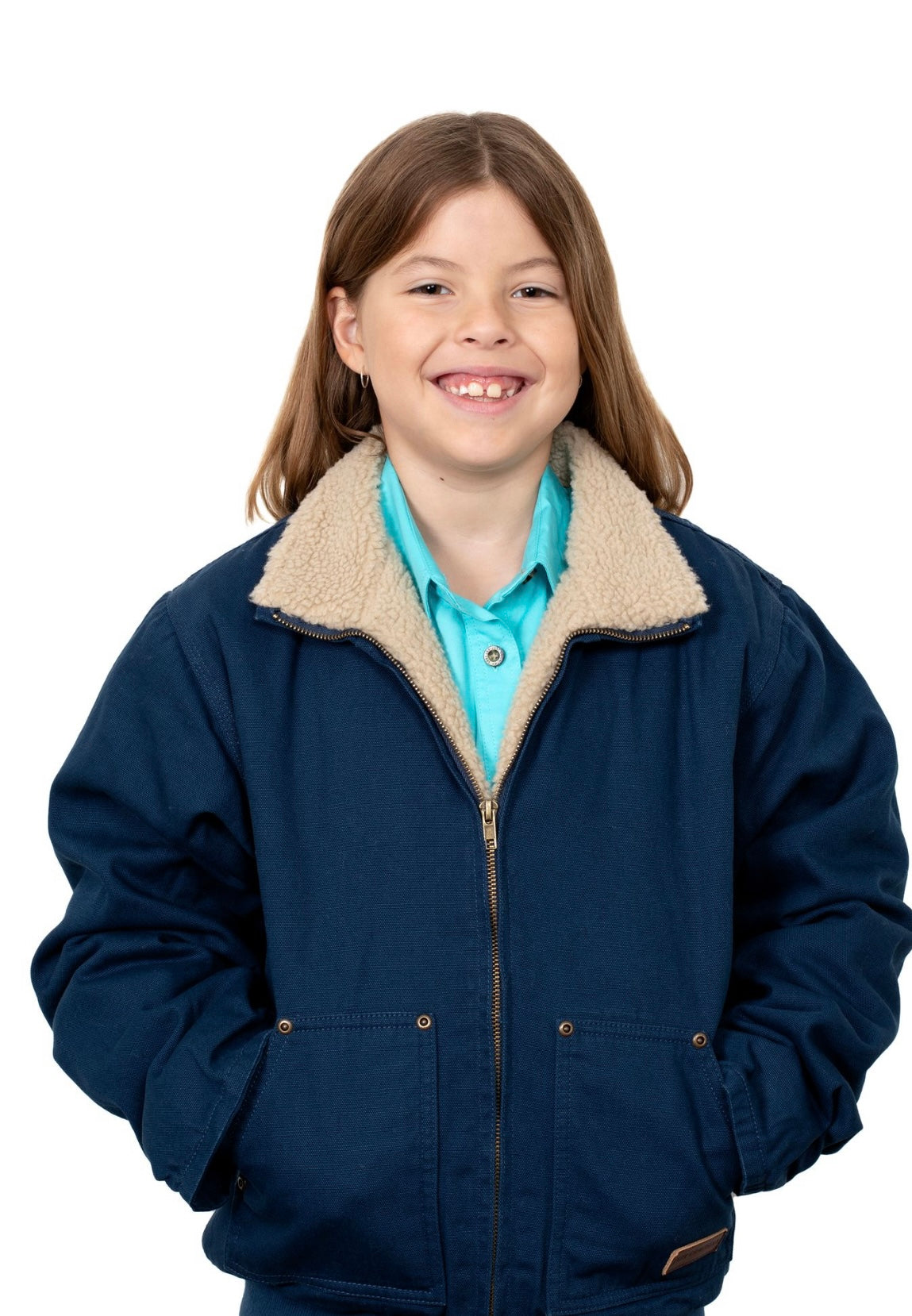 JUST COUNTRY JNR DIAMANTINA SHERPA JACKET NAVY