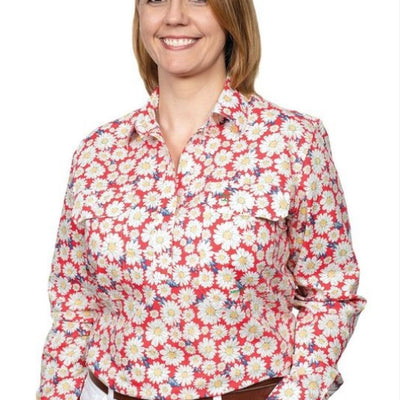 JUST COUNTRY WMNS RASPBERRY GERBERAS GEORGIE HALF BUTTON WORKSHIRT