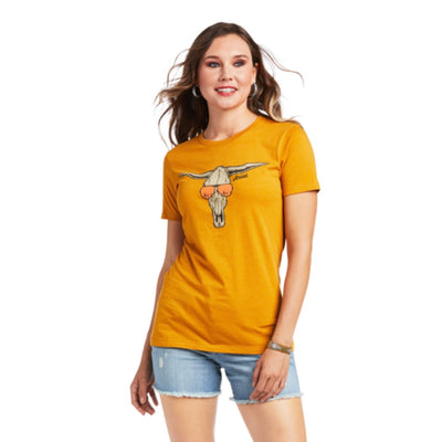 ARIAT WMNS SUNGLASSES SKULL T SHIRT BUCKHORN HEATHER