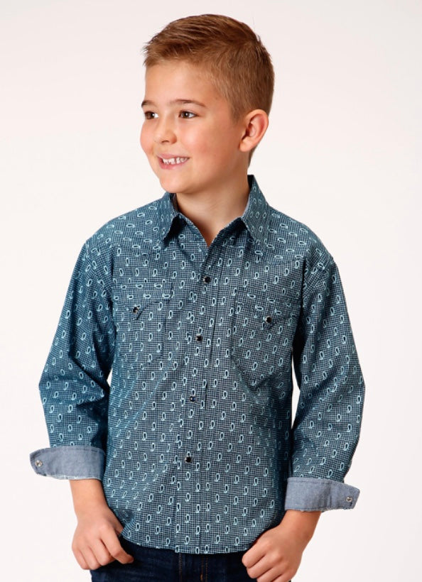 ROPER BOYS WEST MADE COLLECTION LS SHIRT BLUE