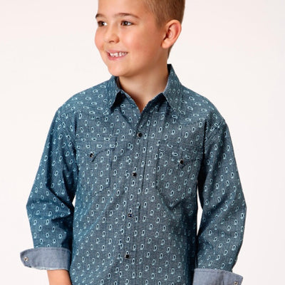 ROPER BOYS WEST MADE COLLECTION LS SHIRT BLUE