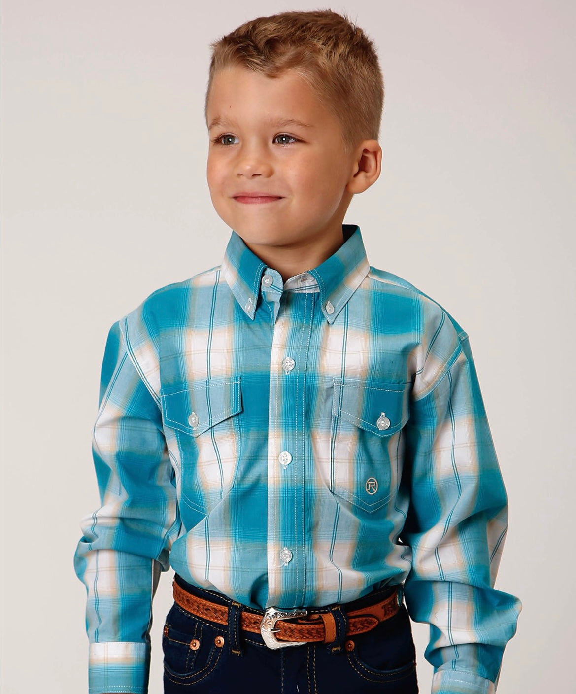 ROPER BOYS AMARILLO LS SHIRT PLAID BLUE