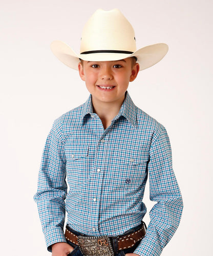 ROPER BOYS AMARILLO LS SHIRT BLUE CHECK