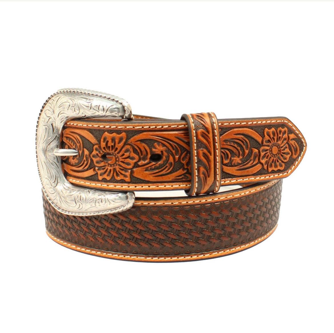 ARIAT MENS BASKETWEAVE EMBOSSED STRAP BELT A1032408