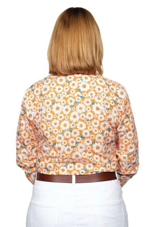 JUST COUNTRY LADIES GEORGIE SHIRT TANGERINE GERBERAS