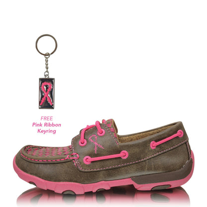 TWISTED X WMNS PINK RIBBON MOCS BOAT SLIP ON D TOE