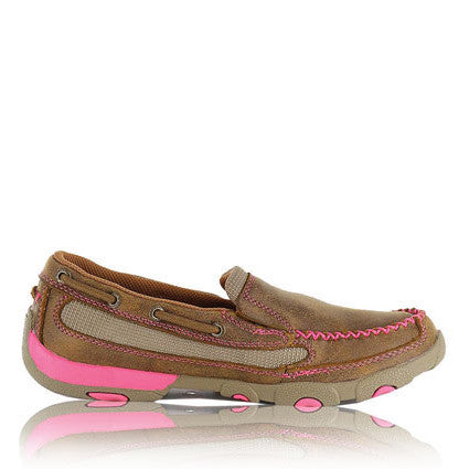 TWISTED X WOMENS PINK RIBBON SLIP ON DRIVING MOC